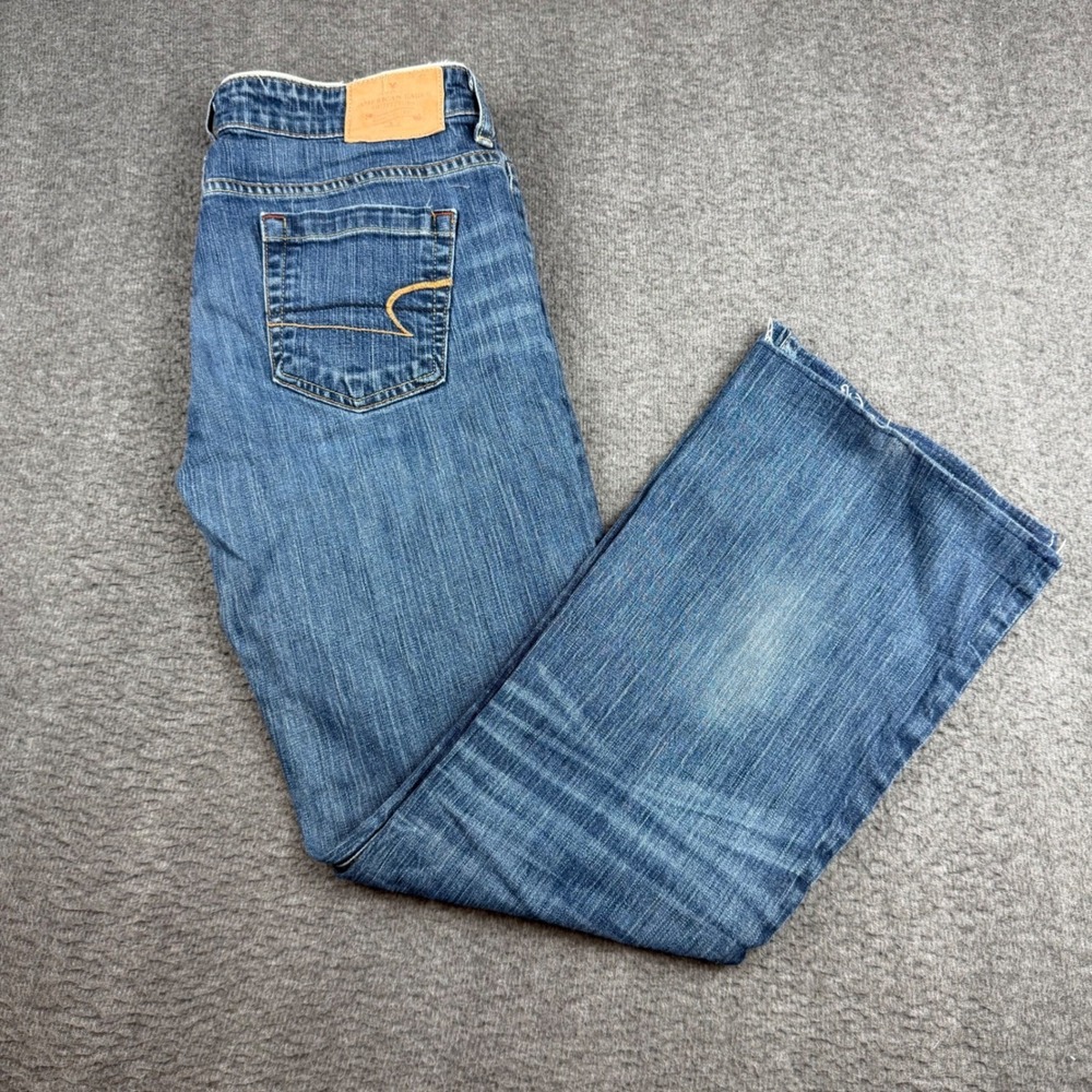 American Eagle Hipster Jeans Women 10 Blue Flare Leg Low Rise Stretch Medium